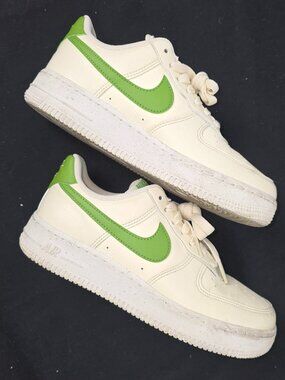 Women's Cream with Lime Green Nike Air Force Ones Size 7